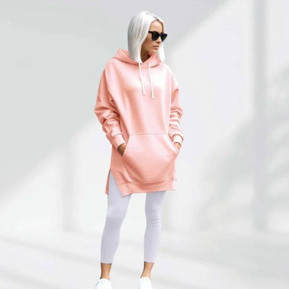 The Warmy Oversized Hoodie Coral Pink Longline‎ Sweatshirt Mens Medium NEW